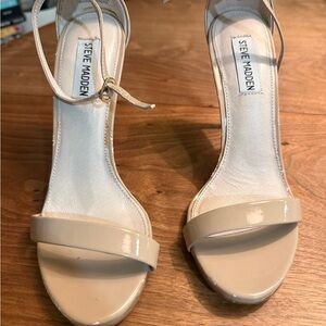 Steve Madden Beige Patent Ankle-Strap Heels